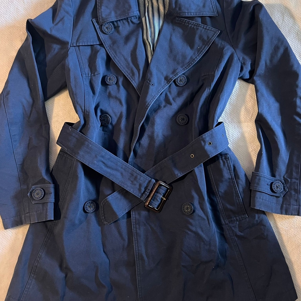 Merona Navy Blue Coat with Striped Lining